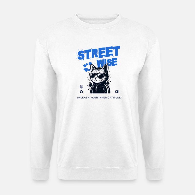 Raffinierte Streetwear-Katze - Unisex Pullover - Weiß