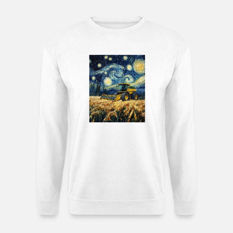 moissonneuse-batteuse fermier style van gogh étoilé - Sweat-shirt Unisexe - blanc