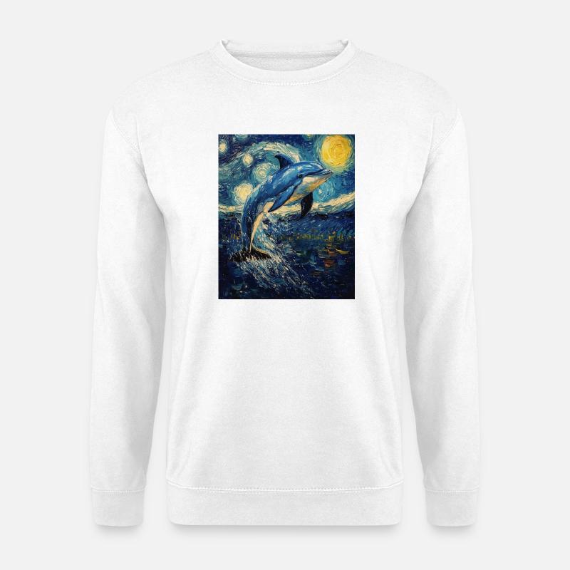 Delfin Van Gogh Style Starry  - Unisex Pullover - Weiß