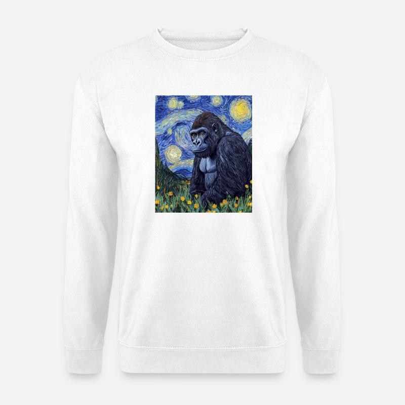 Gorilla Gorillas Monkey Van Gogh Style Starry Night - Unisex Sweatshirt - white