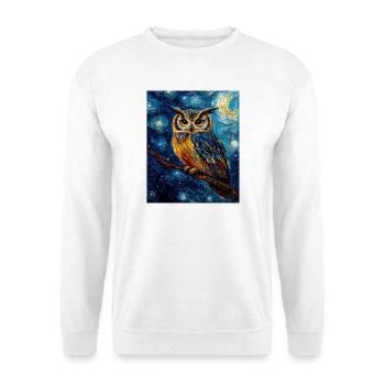 hibou oiseau style van gogh nuit étoilée - Sweat-shirt Unisexe - blanc - Devant