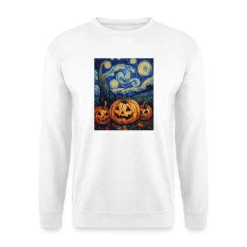 Kürbis Halloween Van Gogh Style Starry Night - Unisex Pullover - Weiß - Vorne - Alina (178cm) & Michal (187cm)