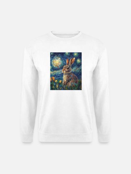 Hase Kaninchen Häschen Van Gogh Style Starry Night - Unisex Pullover - Weiß