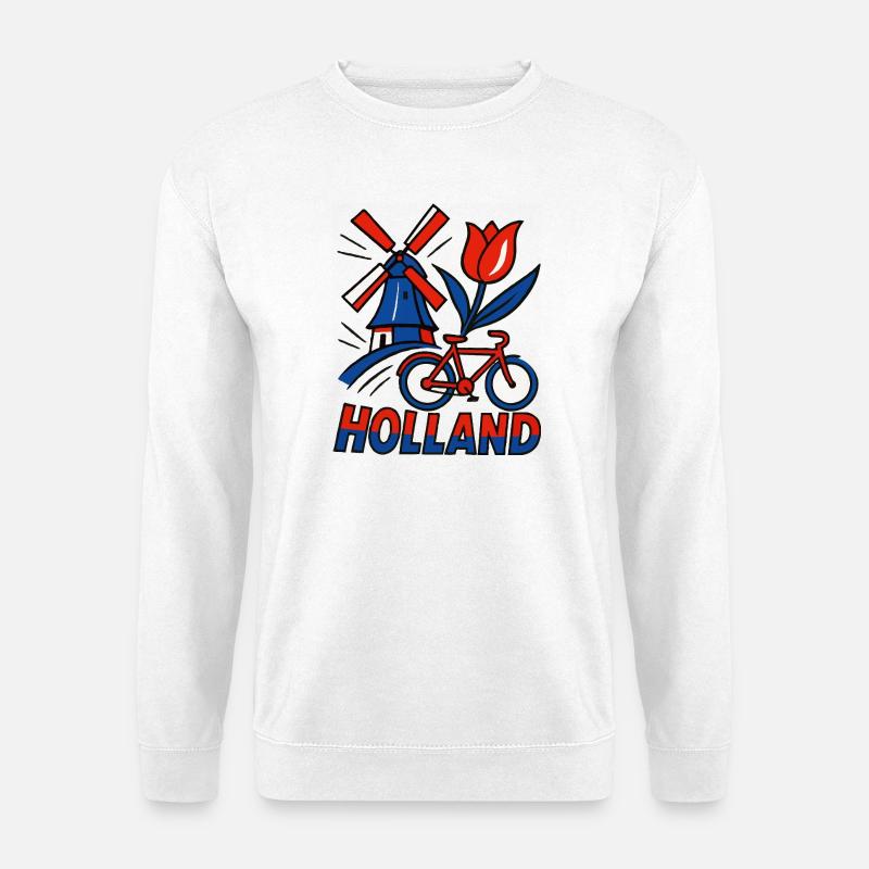 Holland Windmühle Tulpenfahrrad - Unisex Pullover - Weiß