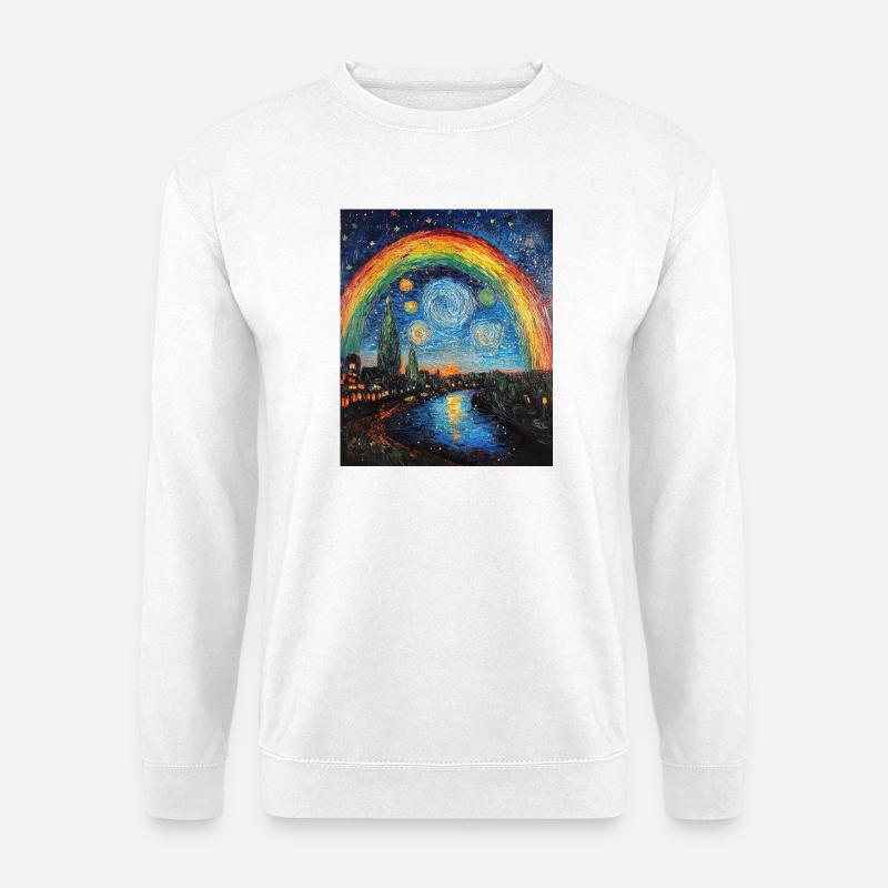 Regenbogen Van Gogh Style Starry Night - Unisex Pullover - Weiß