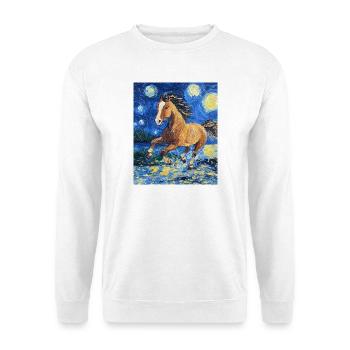 Cheval Chevaux Cavalier Style Van Gogh Nuit étoilée - Sweat-shirt Unisexe - blanc - Devant