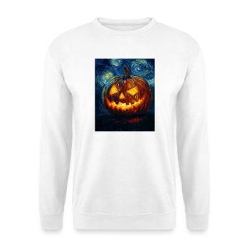 Kürbis Halloween Van Gogh Style Starry Night - Unisex Pullover - Weiß - Vorne - Alina (178cm) & Michal (187cm)