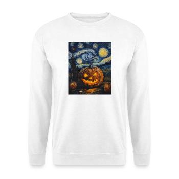 Kürbis Halloween Van Gogh Style Starry Night - Unisex Pullover - Weiß - Vorne - Alina (178cm) & Michal (187cm)