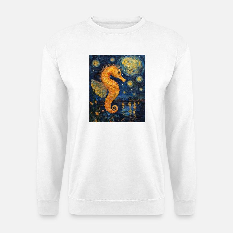 Seepferd Van Gogh Style Starry Night - Unisex Pullover - Weiß