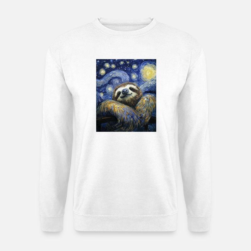 Faultier Van Gogh Style Starry Night - Unisex Pullover - Weiß