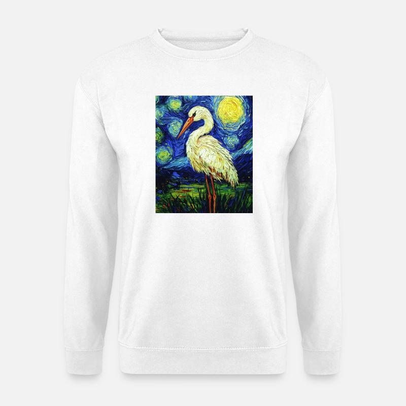Storch Vogel Van Gogh Style - Unisex Pullover - Weiß