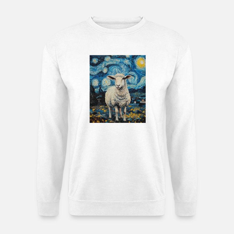 Schaf Van Gogh Style Starry Night - Unisex Pullover - Weiß
