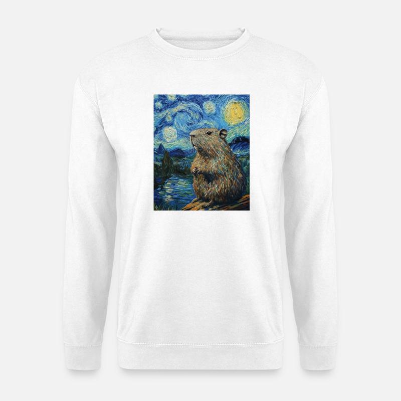 Capybara Van Gogh Style Starry Night - Unisex Pullover - Weiß