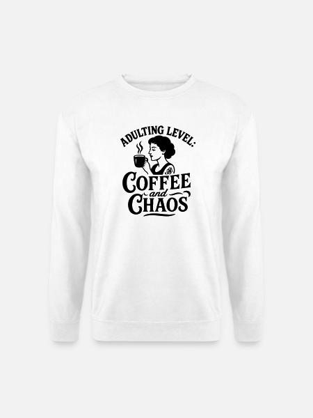 Kaffe sjovt ordsprog kaos sjove ordsprog arbejde - Unisex sweater - hvid