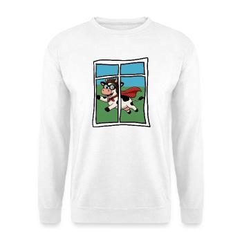Kuhheld Comic  „am Fenster fliegt ne Kuh vorbei“ - Unisex Pullover - Weiß - Vorne