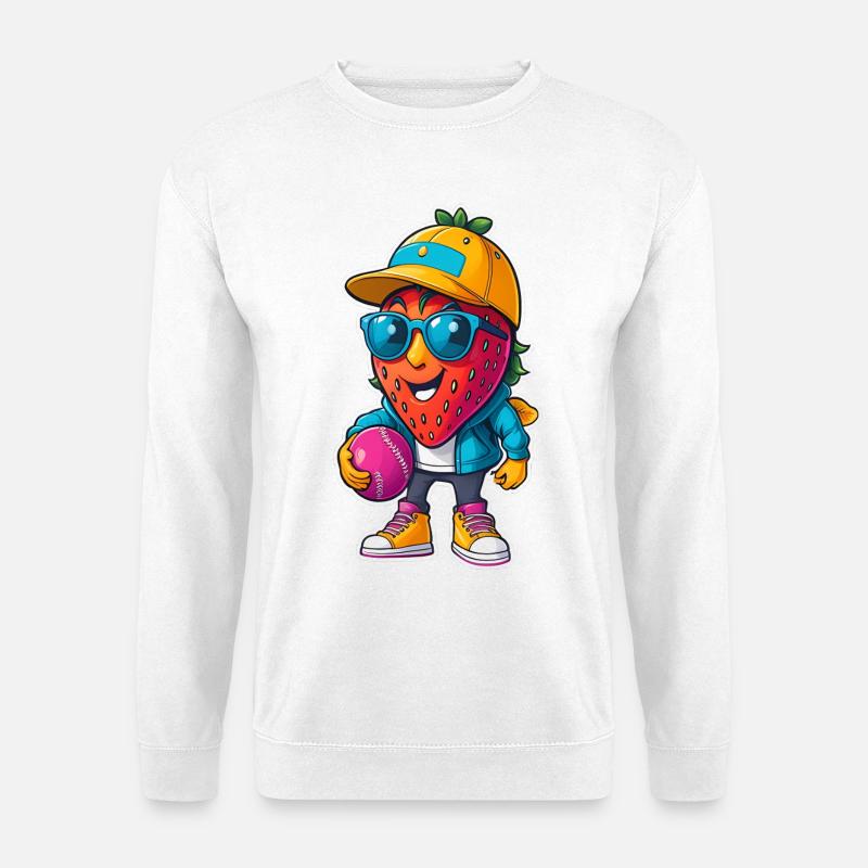 Erdbeer Baseballheld mit Sonnenbrille - Unisex Pullover - Weiß
