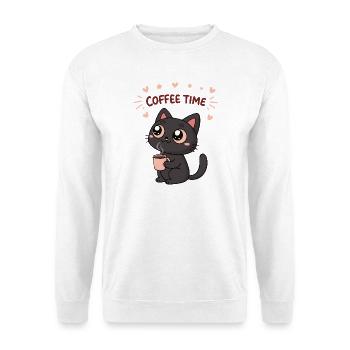 Chat Noir Café Heureux - Sweat-shirt Unisexe - blanc - Devant