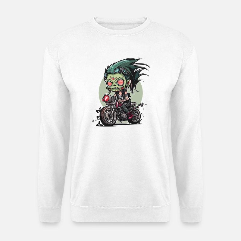 Zombie-Biker auf Halloween-Motorrad - Unisex Pullover - Weiß