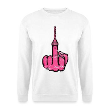 Fuck You Bohrer – Rosa Mittelfinger - Unisex Pullover - Weiß - Vorne - Alina (178cm) & Michal (187cm)