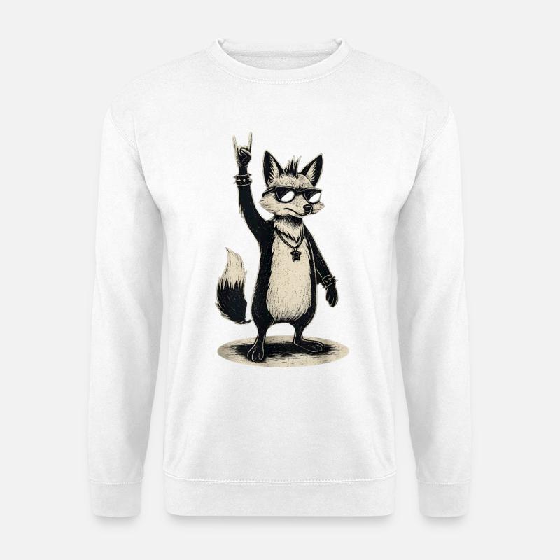Rockender Fuchs mit Sonnenbrille Handzeichen - Unisex Pullover - Weiß
