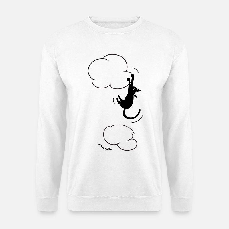 Black Cat hanging on a Cloud.  - Unisex Sweatshirt - white