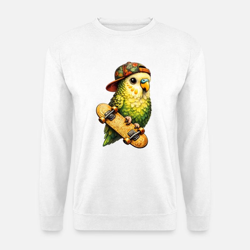 Cool Skatebird – Parrot with Cap & Skateboard - Unisex Sweatshirt - white