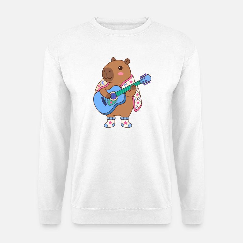 Gitarren-Capibara im Sternenumhang – Lustiges Kawaii-Tier - Unisex Pullover - Weiß