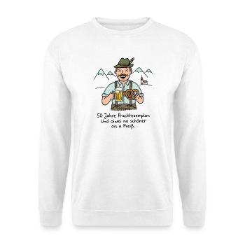 50. Geburtstag Bayern Spruch Prachtexemplar - Unisex Pullover - Weiß - Vorne