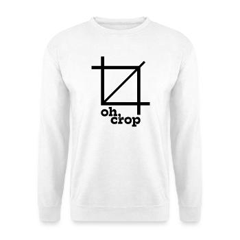Oh Crop Designer Grafik Spruch - Unisex Pullover - Weiß - Vorne - Alina (178cm) & Michal (187cm)