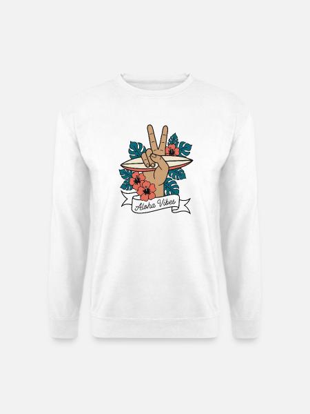 Aloha Vibes Surfing Peace Hand Hawaii - Unisex Sweatshirt - white