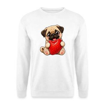 Süßer Mops im Sommer mit Erdbeeren Cartoon - Unisex Pullover - Weiß - Vorne