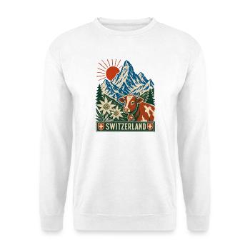 Schweizer Bergkuh im Sonnenaufgang - Unisex Pullover - Weiß - Vorne