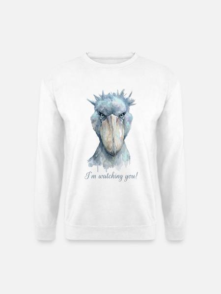 Vogel Schuhschnabel mit Spruch "I'm watching you" - Unisex Pullover - Weiß