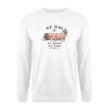 My Mat My Space My Time – Yoga & Me Time - Unisex Pullover - Weiß - Vorne - Alina (178cm) & Michal (187cm)