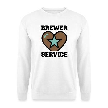 Brewer Service Herz Abzeichen - Unisex Pullover - Weiß - Vorne - Alina (178cm) & Michal (187cm)