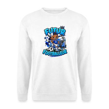 Zukünftiger Fußballer Cartoon Blue - Unisex Pullover - Weiß - Vorne - Alina (178cm) & Michal (187cm)