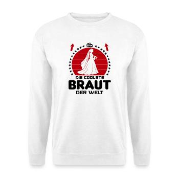 Hochzeit 2026 Married Beste Braut Bride der Welt - Unisex Pullover - Weiß - Vorne - Alina (178cm) & Michal (187cm)