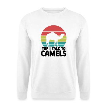 Kamel Humor Spruch - Unisex Pullover - Weiß - Vorne - Alina (178cm) & Michal (187cm)