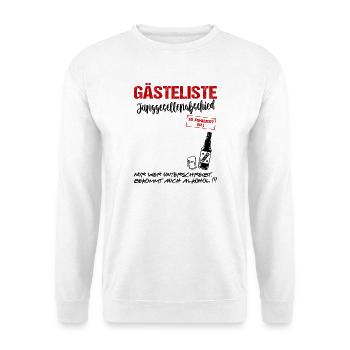 Gästeliste Junggesellenabschied Gästebuch Hochzeit - Unisex Pullover - Weiß - Vorne - Alina (178cm) & Michal (187cm)