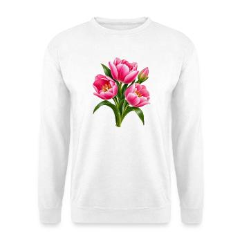 Pink Tulip Burst botanische Blüten - Unisex Pullover - Weiß - Vorne - Alina (178cm) & Michal (187cm)
