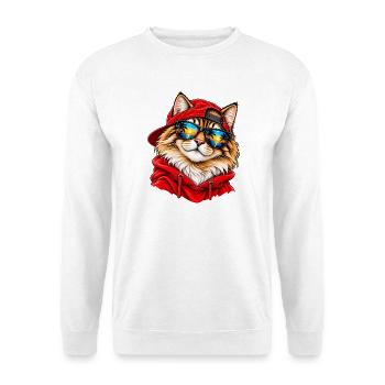 Coole Katze im roten Hoodie – Sunset Beach Vibes - Unisex Pullover - Weiß - Vorne - Alina (178cm) & Michal (187cm)