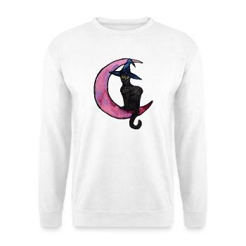 Mondbeschienene Hexenkatze auf dem Mondsichel - Unisex Pullover - Weiß - Vorne - Alina (178cm) & Michal (187cm)