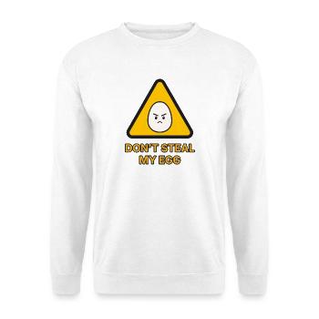 Warnschild Ei – Don’t steal my egg – lustig - Unisex Pullover - Weiß - Vorne - Alina (178cm) & Michal (187cm)