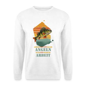 Lieber Angeln Als Arbeiten - Unisex Pullover - Weiß - Vorne - Alina (178cm) & Michal (187cm)