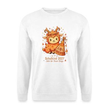 Endlich Schulkind 2027 Feuer Ziege - Unisex Pullover - Weiß - Vorne - Alina (178cm) & Michal (187cm)