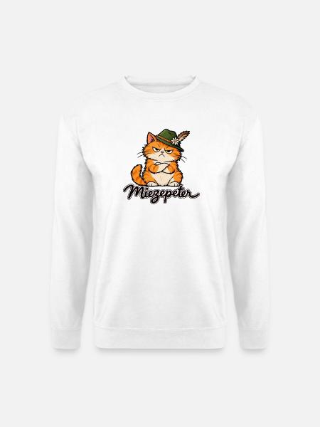 Miezepeter – Grummelige Katze mit Trachtenhut - Unisex Pullover - Weiß