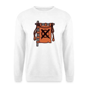 Samurai Banner Flagge Grafik - Unisex Pullover - Weiß - Vorne - Alina (178cm) & Michal (187cm)