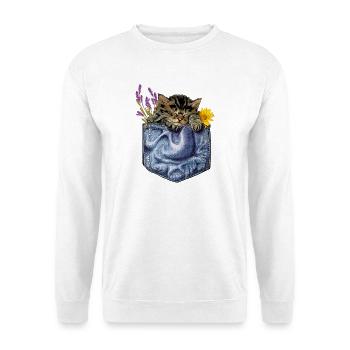 Chaton dans une poche en jean - Sweat-shirt Unisexe - blanc - Devant
