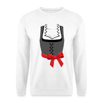 Bayerische Dirndl-Korsage mit roter Schleife links - Unisex Pullover - Weiß - Vorne