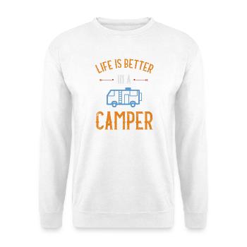 Das Leben ist besser in einem Camper - Unisex Pullover - Weiß - Vorne - Alina (178cm) & Michal (187cm)